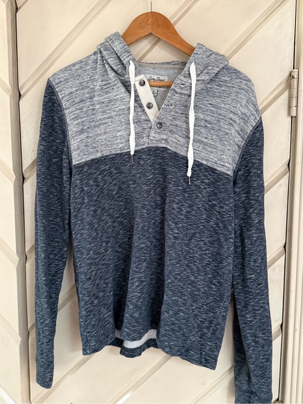 Lucky Brand Heathered Navy & Light Gray Hooded Knit Pullover